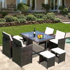 Glass table set manufacturers and suppliers. 9 Piece Outdoor Pe Rattan Wicker Dining Set Black Glass Table Set With Cushioned Seating And Back Space Saving Chairs Patio Furniture Accessories Patio Lawn Garden Urbytus Com