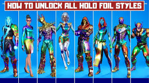 31.08.2020 · let's face it, showing off your unique fortnite skins is half the fun of the game, so getting the rare silver, gold, and holo variants of your favorites is an absolute must. All Holo Foil Edit Styles In Fortnite How To Unlock Holo Foil Style Battle Pass Skins Season 4 Youtube