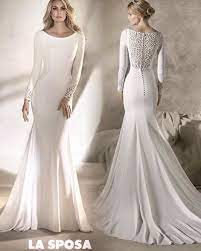 La Sposa By Pronovias Fashion Group Long Sleeved 2017 Plain Crepe Wedding Dress With Lace Plain Wedding Dress Bridal Dresses Mermaid Long Sleeve Bridal Dresses