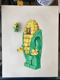 Cornman Colored Pencil Drawing Lego Artwork Minifigs Lego Drawing Artwork Colored Pencil Drawing Pencil Drawings