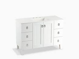 Eviva happy 30 inch x 18 inch white transitional bathroom vanity with white carrara marble countertop and undermount porcelain sink. K 99535 Lg Poplin 48 Inch Vanity With Legs 2 Doors 6 Drawers Kohler