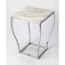 Square White Marble Top Silver Base Accent Table Metal End Tables Side Table Geometric Table