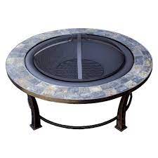 Round wood burning fire pit table with lid. Wood Burning Fire Pit With Round Slate Table Az Patio Heaters Target