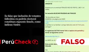 Reniec cierra hoy el padrón para las elecciones del 2021. Es Falso Que Inclusion De Votantes Fallecidos En Padron Electoral Constituya Supuesto Fraude Como Indican Virales