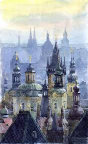 Prague Towers Art Print Pejzazhi Gorodskoj Pejzazh Akvarelnye Pejzazhi