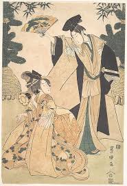 Young Lady With Drum And Man With Fan Saluting Her Utagawa Toyokuni I Japanese 1769 1825 Peri Vintage Poster Art Japanese Art Japanese Woodblock Printing