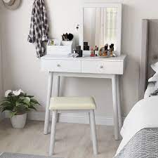 Description the dauphin vanity stool by jth luxe is an elegant seating solution that is a perfect complement to a classic yet contemporary mood. Makeup Vanity With Lockable Jewelry Cabinet Mirror Elegant Makeup Desk With Cushioned Stool 2 In 1 Dressing Table With Jewelry Armoire And 4 Makeup Organizers 2 Large Drawers White S9180 Walmart Com Walmart Com