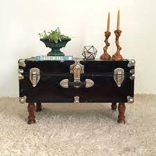 Stateroom steamer travel trunk black coffee table antiqued storage furniture new. Upcycled Trunk Table Black Steamer Trunk Coffee Table Furniture Steamer Trunk Coffee Table Trunk Trunk Table