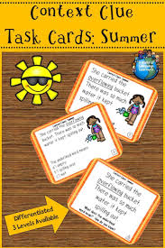 Summer Themed Context Clue Task Cards Each Card Has A Focus Vocabulary Word And Simple Sentence Great Pract Context Clues Task Cards Context Clues Task Cards
