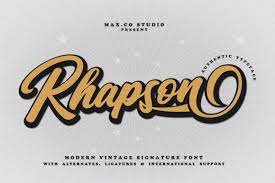 If you want to create professional printout, you should consider a commercial font. Rhapson Script Font Free Font Download