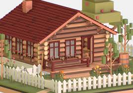 Isometric Village Wood Log House Cottage Garden Cottage Garden Log Homes Wood Logs