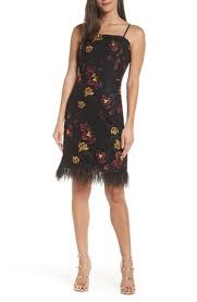 Sam Edelman Feather Trim Embroidered Mesh Sheath Dress Casual Cocktail Dress Sheath Dress Nordstrom Dresses