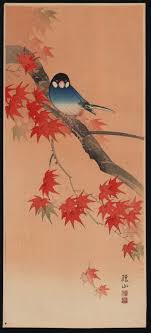 Ito Sozan - Blue Bird and Maple Leaves (Red Maple Leaves and a Paddy-Bird)