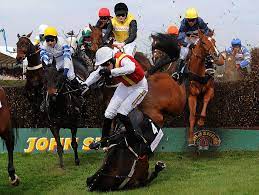 Steeplechase (horse racing), a type of horse race in which participants are required to jump over obstacles steeplechase (athletics), an event in athletics that derives its name from the steeplechase in horse racing Pin On Steeplechase