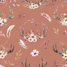 Pattern associated with this class. Tribal Seamless Pattern Of Watercolor Floral Boho Antler Print Stock Photo Picture And Royalty Free Image Image 96521702