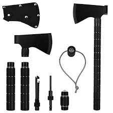Black And White Hatchet Iunio Camping Axe Multi Tool Hatchet Survival Kit Tactical Tomahawk Folding Portable Camp Ax With Sheath Hammer Compass Flint Whist Camp Axe Multitool Survival