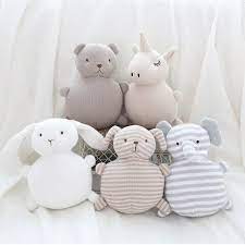 19cm Cute Baby Infants Plush Rattle Toys Boys Girls Lovely Cotton Soft Doll Safe Cartoon Bear Baby Pillows Newborn Toys Knitted Stuffed Animals