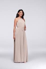 Soft Mesh Halter Bridesmaid Dress With Slim Sash David S Bridal Bridesmaid Dresses Long Neutral Bridesmaid Dresses Neutral Bridesmaid Dresses