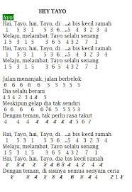 Not Angka Lagu Hey Tayo (The Little Bus)