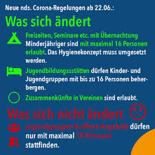 Mitte märz wurde eine strikte ausgangssperre verhängt und die grenzen des. Landesjugendring Niedersachsen Teilerfolg In Der Neuen Corona Verordnung Freizeiten Und Andere Massnahmen Mit Ubernachtung Sind Jetzt Doch Gestattet Leider Nichts Geandert Hat Sich Bei Der Maximalgrosse Von Gruppenstunden Und Offenen Angeboten