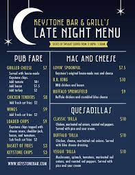 Keystone Covington S New Late Night Menu Restaurant Menu Design Grilling Menu Menu Restaurant