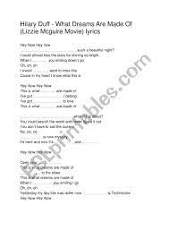 We did not find results for: Hilary Duff What Dreams Are Made Of Esl Worksheet By Farkas Timea