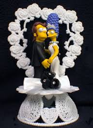 Young Homer Marge Simpsons Wedding Cake Topper 139 00 Or Add Set For 89 00 More Glasses Knife And Bo Wedding Cake Toppers Homer And Marge Cool Wedding Cakes