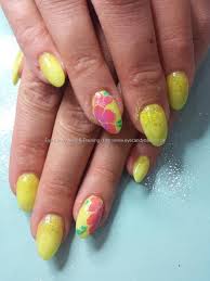 A leopard print will add extra beauty to these nails. Eye Candy Nails Training Neon Yellow Acrylic With Yellow Glitter And One Stroke Flower Nail Art By Elaine Moore On 29 May 2015 At 01 15