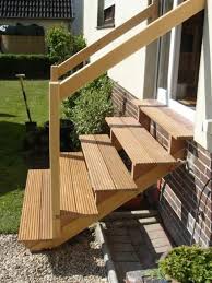 Even beginning woodworkers can make outdoor wooden steps to get access to a trailer or front patio. Outdoor Wooden Stairs Giving Unique Warm Look To Modern Houses Exterior Stairs Outdoor Stair Railing Railings Outdoor