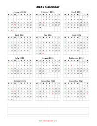 The variations range from yearly calendars on a single page (the whole year at a glance) to quarterly calendars on 4 pages (3 months/1 quarter on one page). Download Blank Calendar 2021 With Space For Notes 12 Months On One Page Vertical