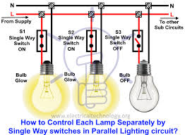 How to wire two light switches with 2 lights with one power supply diagram. How To Control Each Lamp By Separately Switch In Parallel Lighting