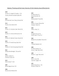 Wesley Theological Seminary Society of John Wesley Award Recipients