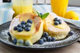 Japanese Souffle Pancakes With Lemon Curd And Blueberries Recipe Souffle Pancakes Citrus Desserts Blueberry Recipes
