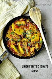 Onion Potato And Tomato Curry Onion Potato Tomato Sabzi Shweta In The Kitchen Recipe Tomato Curry Curry Recipes Indian Food Recipes
