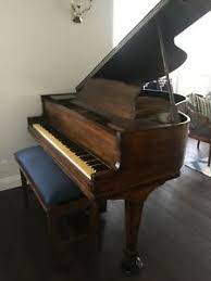 Antique Baby Grand Piano By Brambach W Matching Bench Navy Blue Cushion Ebay