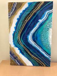 Blue Resin Geode Artwork Blue Sea 45 X 30 Cm Resin Art Wall Art Fluid Painting Resin Painting Home Interior P Resin Art Resin Wall Art Resin Painting