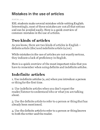 Remember that the article is not stressed, so don't listen for its full value! Mistakes In The Use Of Articles And Practices