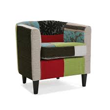 Fauteuil Club En Tissu Patchwork Colore Et Pieds Bois 62x60x62cm Eider Fauteuil Club Tissu Patchwork Fauteuil