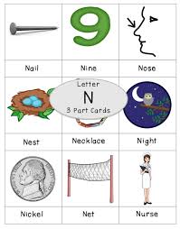 Color words that start with n, including net, notebook, nest, nose, needle, nut, newt, night, numbers, and nickel. Letter N Hazen S Home And School