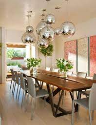 Dining Room Interior Design Ideas For Dining Room With Ball Chrome Ceiling Light Above Rectangular Woo Dining Design Modern Dining Room Live Edge Dining Table