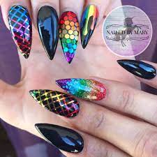 Rainbow Pride Stiletto Glitter Glam And Glits Acrylic Metallic Black Art Love Cute Nails Funky Nail Art Rainbow Nails Funky Nails