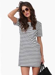 Black White Striped Short Sleeve Straight Dress Sheinside Com Short Dresses Casual Classic Summer Dresses Straight Dress