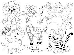 Rainforest animals clipart black and white. Set Of Black And White Jungle Animals Set Includes Tiger Giraffe Royalty Free Cliparts Vectors And Stock Illustration Image 88131318