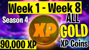 Green, blue, purple and gold xp coins are back in fortnite chapter 2 season 4. Week 1 Week 8 All 6 Gold Xp Coins Fortnite Season 4 Youtube