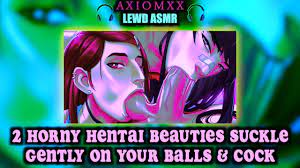LEWD ASMR AMBIENCE) 2 Horny Hentai Beauties Suckle Gently on your Balls and  Cock 