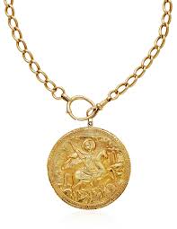 White gold finish round flower cluster medallion pendant franco chain necklace. Gold Medallion On Gold Chain Christie S