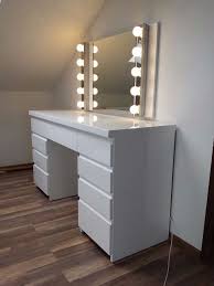 Makeup vanity set with lighted mirror, vanity table set with padded stool, 4 drawers, for dressing room, bedroom, 27.6 x 15.7 x 57.3 inches, modern, white and gold by mercer41 $266.99 Cheap White Vanity Desk Novocom Top