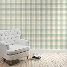 Balmoral Check Duck Egg Wallpaper Dunelm Home Ideal Home Wallpaper Living Room