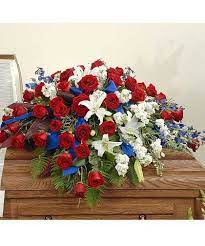 Salvia also comes in burgundy, pink, purple, lavender, salmon, and orange. Red White Blue Casket Casket Sprays Casket Flowers Memorial Flowers