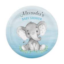 Watercolor Elephant Boy Baby Shower Paper Plate Zazzle Com Elephant Baby Shower Boy Watercolor Elephant Baby Shower Paper
